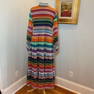 Marielle Almelo Rainbow Crochet Maxi Dress | Boho Knit Multicolor Kim Dress